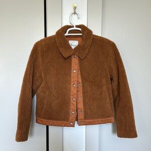 Madewell Brown Teddy Jacket with Cropped Fit and Soft Fuzzy Fabric